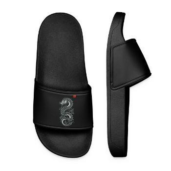 Grauer japanischer Drache, japanischer Kanji-Druckstil - Frauen Badelatschen - Schwarz - Vorne