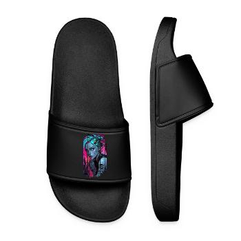Neon blue cyber girl - Women’s Pool Sliders - black - Front