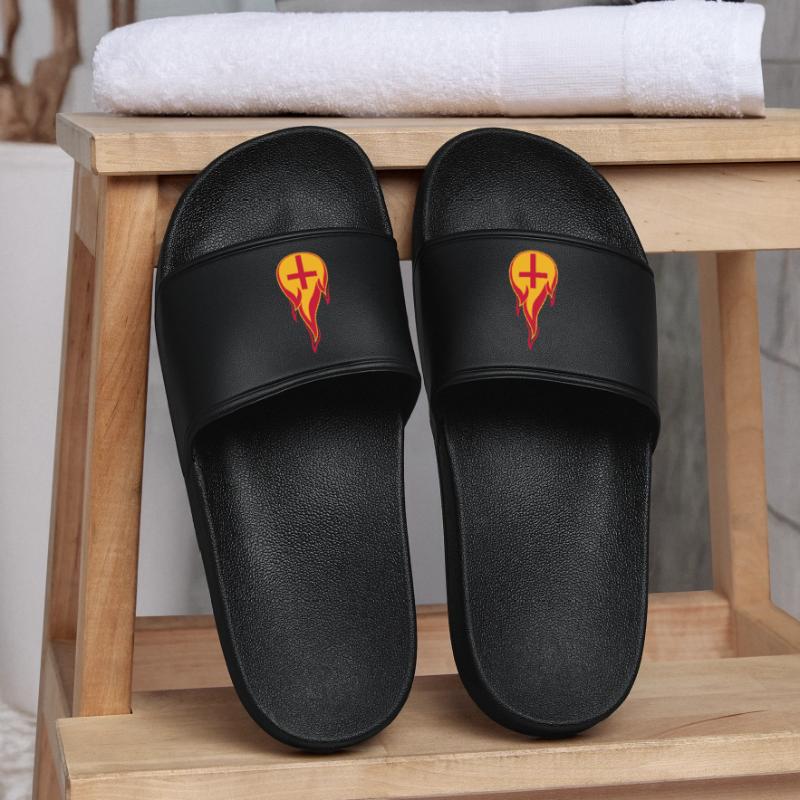 fire flames hot burn burned torch loder Women’s Pool Sliders