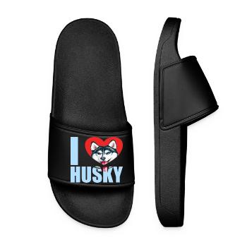 Husky Glitter Dog Owner Dog Hair - Women’s Pool Sliders - black - Front