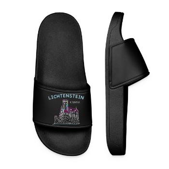 Lichtenstein Castle, Germany, Hand Drawing - Women’s Pool Sliders - black - Front