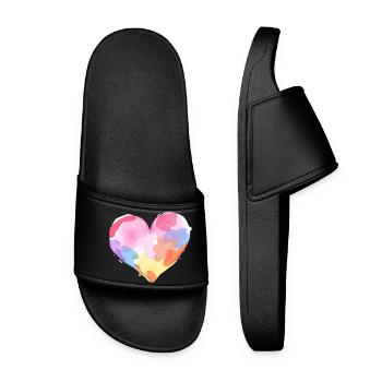 Buntes Aquarell-Herz - Valentinstag - Frauen Badelatschen - Schwarz - Vorne