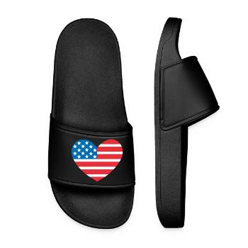 USA Flagge Herz - Frauen Badelatschen - Schwarz - Vorne
