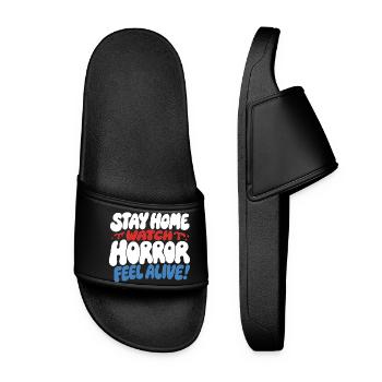 Stay Home Watch Horror Funny Quote - Frauen Badelatschen - Schwarz - Vorne