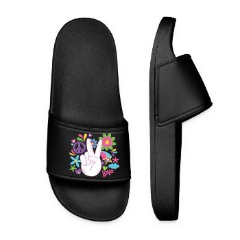 Peace World Paix Flower Power Gift Années 70 Amour - Claquettes Femme - noir - Devant