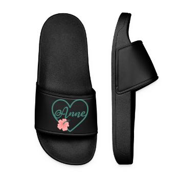 Anne Fille Prénom Prénom Nom coeur - Claquettes Femme - noir - Devant