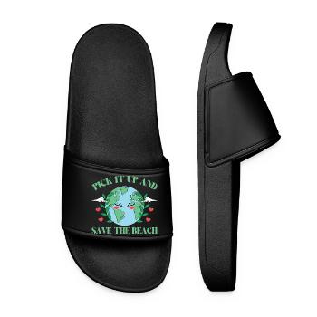 Baignade sur la plage et la mer sans plastique contre la pollution - Claquettes Femme - noir - Devant