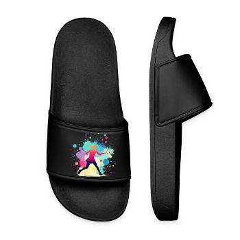 Tennis, Tennis Player Woman, Tennis Graphic - Women’s Pool Sliders - black - Front
