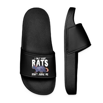 Cute Blue Rat Illustration Pet Rodent Graphic - Women’s Pool Sliders - black - Front