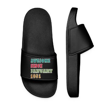 Vintage 1951 Anniversary Print - Women’s Pool Sliders - black - Front