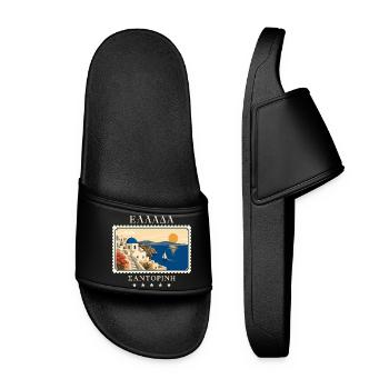 Griechenland Santorini Vintage Reisemarke - Frauen Badelatschen - Schwarz - Vorne
