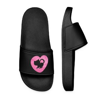 Herz Katze Fell Cat flauschig Silhouette Love Fan - Frauen Badelatschen - Schwarz - Vorne