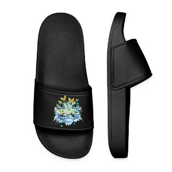 Cat Cat Face Cats Kitten Flowers Insect - Women’s Pool Sliders - black - Front