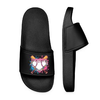 Baseball Homeplate with Pink Frosting and Bat - Women’s Pool Sliders - black - Front