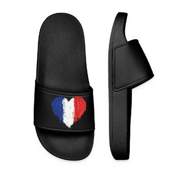 French Flag Heart Soccer Football - Women’s Pool Sliders - black - Front
