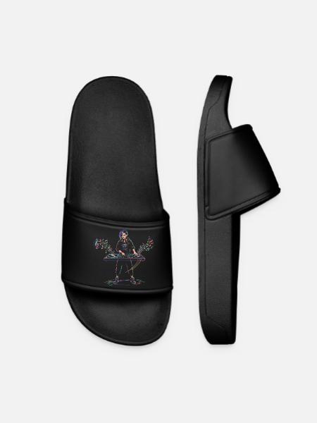 Dj Woman Playing Music Mixer Instrument Drawing - Women’s Pool Sliders - black
