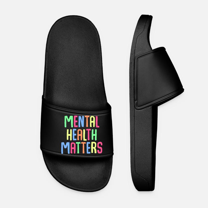 Mental Health Matters Neon Letters - Women’s Pool Sliders - black