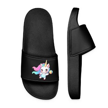 Unicorn playing volleyball - Women’s Pool Sliders - black - Front