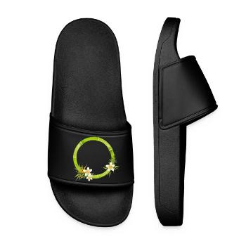 Bamboo frame with tropical leaves & flowers - Women’s Pool Sliders - black - Front