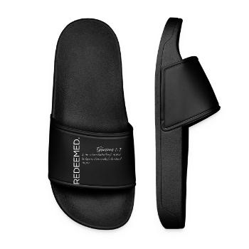 Redeemed - Ephesians 1:7 Christian Design - Women’s Pool Sliders - black - Front