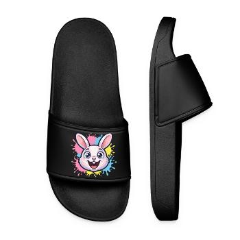 Happy Bunny Illustration with Paint Splashes - Women’s Pool Sliders - black - Front