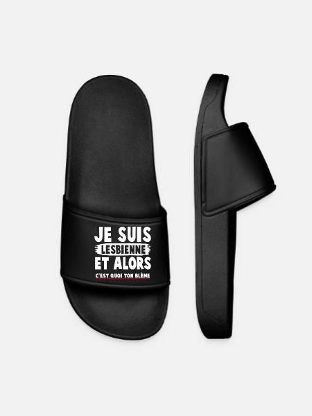 Humorous feminist t-shirt with a committed message - Women’s Pool Sliders - black