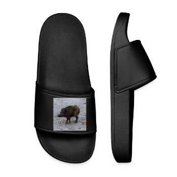 Wild boar hunter ranger hunt forest gift - Women’s Pool Sliders - black - Front