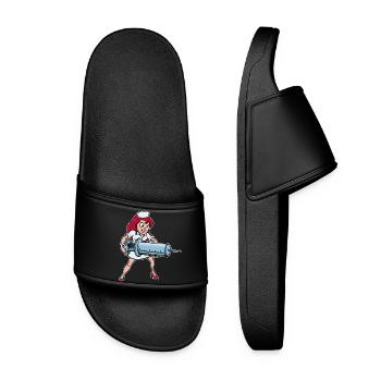 Syringe Vaccination Nurse Lustig Medicine - Women’s Pool Sliders - black - Front