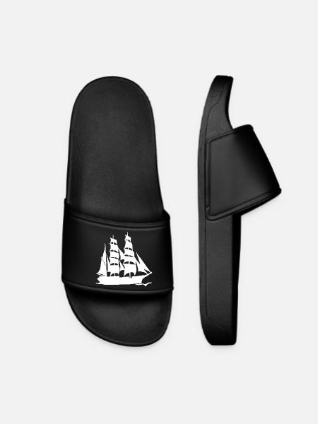 LARGE-FORMAT WHITE SAILBOAT - Women’s Pool Sliders - black