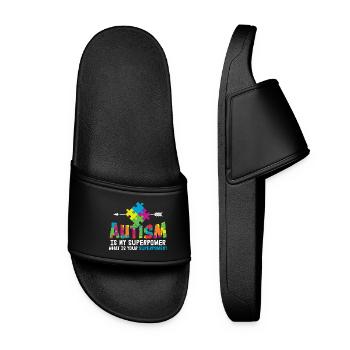 Autism is My Superpower Autism Awareness - Women’s Pool Sliders - black - Front