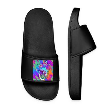 Magic mushrooms colorful Psychedelic mushroom art - Women’s Pool Sliders - black - Front