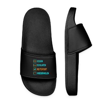 Essen. Schlafen. Reitsport. Wiederholen Design - Frauen Badelatschen - Schwarz - Vorne