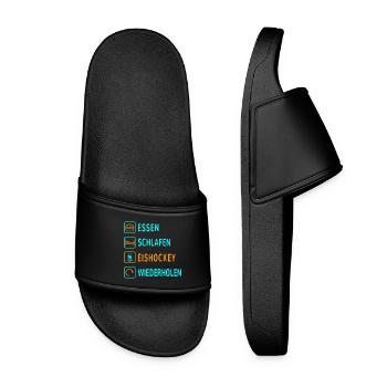 Essen. Schlafen. Eishockey. Wiederholen Design - Frauen Badelatschen - Schwarz - Vorne