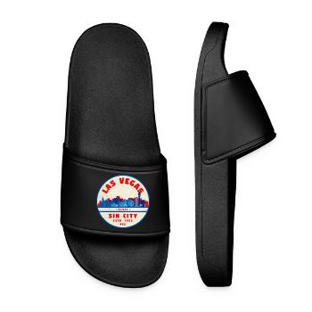 Sin City Skyline Vintage Circle Logo - Women’s Pool Sliders - black - Front