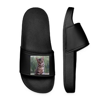 Cat Kitten Poster Square Cat Poster - Women’s Pool Sliders - black - Front