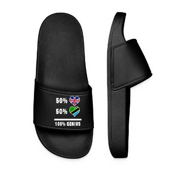 Tanzania and Great Britain 100% Genius Flag - Women’s Pool Sliders - black - Front