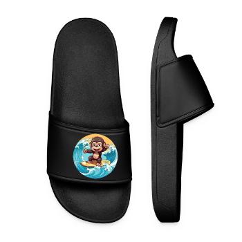 Surfender Schimpanse, Sportliches Tierdesign - Frauen Badelatschen - Schwarz - Vorne