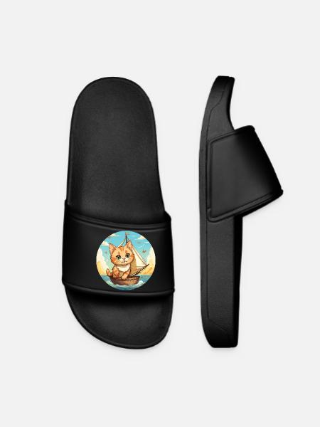 Chat à voile sur voilier, cravate coucher de soleil - Claquettes Femme - noir