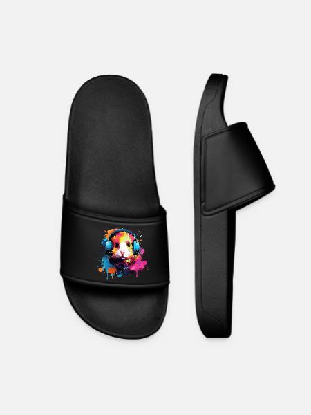Hamster with headphones Golden Hamster Dwarf Hamster - Women’s Pool Sliders - black