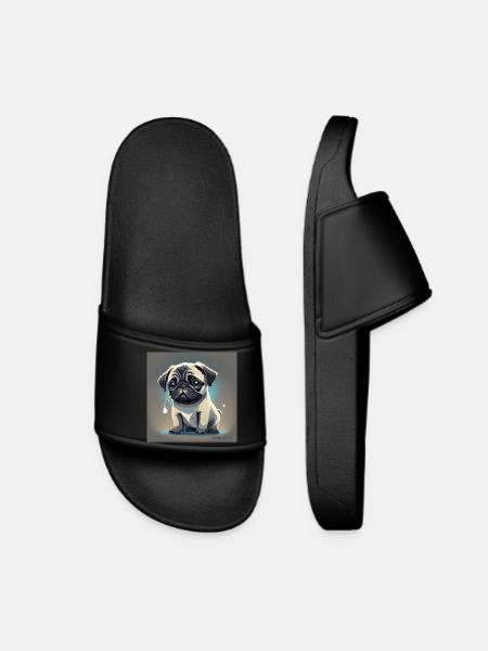 Pug in love with tears in his eyes - Women’s Pool Sliders - black
