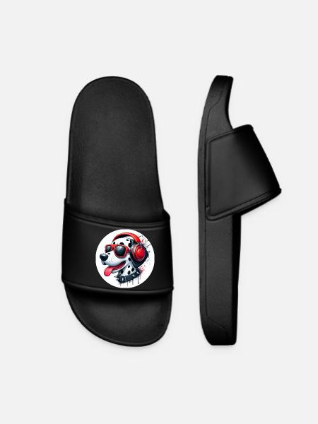 Dalmatian Dog Patches Black White Headphones - Women’s Pool Sliders - black