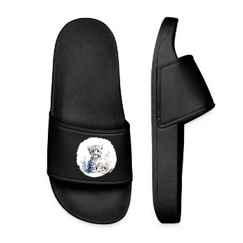 Snow Leopard Watercolor - Women’s Pool Sliders - black - Front