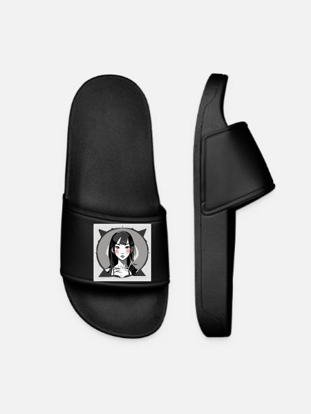 Blushing Manga Girl - Women’s Pool Sliders - black