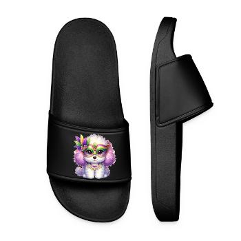 Mardi Gras Poodle Design - Women’s Pool Sliders - black - Front