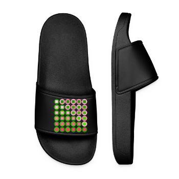 Pink and Green Circles and Squares in Op Art Style - Women’s Pool Sliders - black - Front