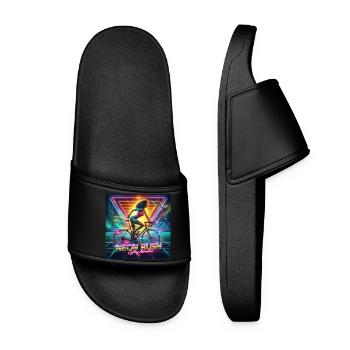 Neon Rush - Girl cycling 80s style poster - Women’s Pool Sliders - black - Front