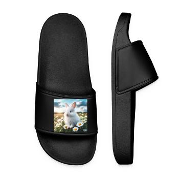 Adorable White Bunny - Women’s Pool Sliders - black - Front