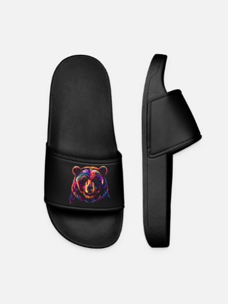 Colorful Bear Illustration - Women’s Pool Sliders - black
