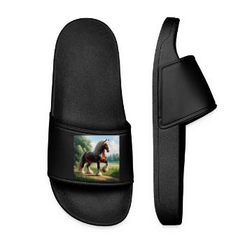 Watercolor Percheron Horse - Women’s Pool Sliders - black - Front