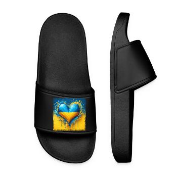 Ukraine Heart Flag Water Drop Design - Women’s Pool Sliders - black - Front